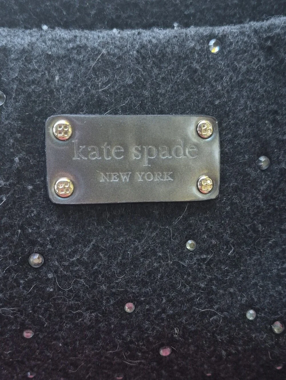 Kate Spade Frosted Felt Brigette Rhinestone Charcoal Hobo Handbag